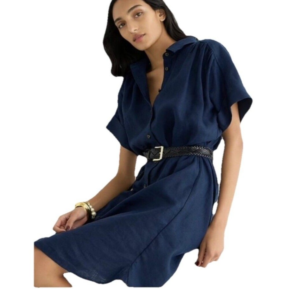 J Crew Baird McNutt 100% Irish Linen Relaxed Fit Short Sleeve Shirt Dress Large